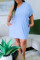 Sky Blue Fashion Casual Plus Size Solid Backless Oblique Collar Short Sleeve Dress