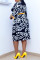 Black Fashion Casual Print Patchwork V Neck Pencil Skirt Plus Size Dresses