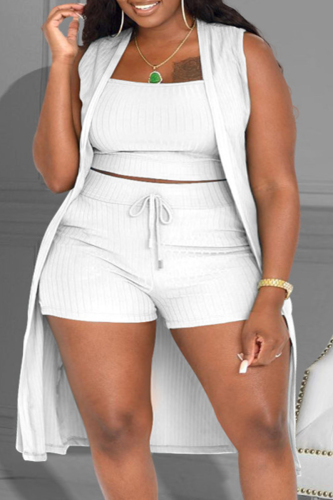 White Casual Solid Patchwork U Neck Plus Size Three Pieces