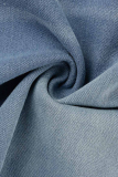 Dark Blue Fashion Casual Solid Tassel Plus Size Denim Skirt