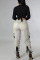 Apricot Casual Solid Patchwork Draw String Pocket Regular High Waist Pencil Solid Color Bottoms
