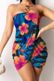 Colorful Blue Fashion Sexy Patchwork Backless Strapless Sleeveless Dress