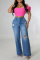 Light Color Fashion Casual Solid Ripped High Waist Regular Denim Jeans
