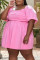 Pink Fashion Casual Plus Size Solid Patchwork Square Collar Short Sleeve Dress