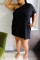 Black Fashion Casual Plus Size Solid Backless Oblique Collar Short Sleeve Dress