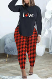 Red Fashion Casual Print Bandage Patchwork O Neck Long Sleeve Two Pieces