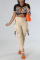 Apricot Casual Solid Patchwork Draw String Pocket Regular High Waist Pencil Solid Color Bottoms