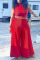 Red Casual Solid Patchwork O Neck Plus Size Jumpsuits(Without Belt)