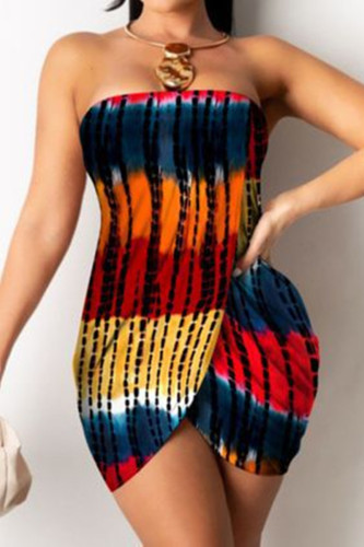 Multicolor Fashion Sexy Patchwork Backless Strapless Sleeveless Dress