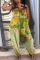 Green Fashion Casual Print Patchwork Backless Spaghetti Strap Regular Jumpsuits