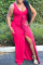 Red Sexy Solid Slit Fold Stringy Selvedge U Neck Asymmetrical Dresses