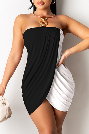 Black White Fashion Sexy Patchwork Backless Strapless Sleeveless Dress