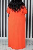 Orange Fashion Casual Solid Basic Strapless Dress Plus Size Two Pieces