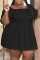 Black Fashion Casual Plus Size Solid Patchwork Square Collar Short Sleeve Dress