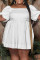 White Fashion Casual Plus Size Solid Patchwork Square Collar Short Sleeve Dress