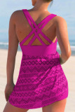 Purple Sexy Solid Hollowed Out Patchwork Backless Swimwears