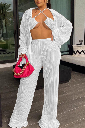 White Sexy Solid Patchwork Fold Long Sleeve Three Pieces