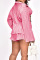 Pink Casual Solid Patchwork Fold Turndown Collar Long Sleeve Three Pieces