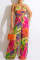 Pink Fashion Sexy Print Bandage Hollowed Out Backless Strapless Regular Jumpsuits