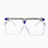 White Fashion Casual Patchwork Rhinestone Sunglasses
