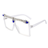 White Fashion Casual Patchwork Rhinestone Sunglasses