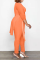 Orange Casual Solid Draw String O Neck Long Sleeve Two Pieces