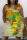 Green Fashion Casual Print Patchwork V Neck Sleeveless Plus Size Dress