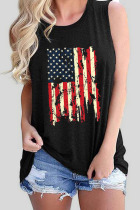 Black Casual Print Patchwork O Neck Tops
