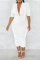 White Fashion Casual Solid Fold V Neck One Step Skirt Dresses