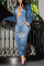 Blue Fashion Sexy Print Hollowed Out Backless Spaghetti Strap Sleeveless Dress Dresses