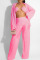 Pink Sexy Solid Patchwork Fold Long Sleeve Three Pieces