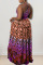 Purple Sexy Print Patchwork Slit Fold Spaghetti Strap Straight Dresses
