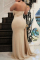 Brownness Fashion Sexy Solid Patchwork Backless Slit Strapless Evening Dress