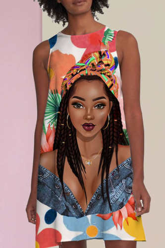 Colour Casual Print Patchwork O Neck A Line Dresses