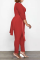 Red Casual Solid Draw String O Neck Long Sleeve Two Pieces