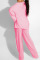 Pink Sexy Solid Patchwork Fold Long Sleeve Three Pieces