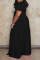 Black Fashion Casual Plus Size Letter Print Patchwork V Neck Short Sleeve Dress
