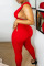 Red Sexy Solid Bandage Patchwork Backless V Neck Skinny Jumpsuits