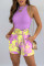 Purple Fashion Casual Print Patchwork With Belt O Neck Sleeveless Two Pieces