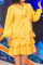 Yellow Fashion Casual Solid Patchwork Half A Turtleneck Long Sleeve Dresses