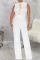 White Fashion Casual Solid Patchwork Chains Half A Turtleneck Regular Jumpsuits