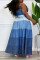 Blue Casual Striped Bandage Patchwork Spaghetti Strap Plus Size Two Pieces