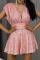 Pink Sexy Solid Bandage Sequins Patchwork V Neck A Line Dresses