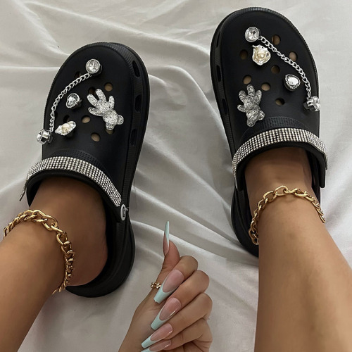 Black Fashion Casual Hollowed Out Patchwork Round Comfortable Shoes