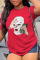 Red Fashion Street Print Patchwork O Neck T-Shirts