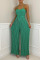 Green Sexy Solid Patchwork Fold Spaghetti Strap Straight Jumpsuits