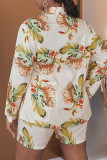 Apricot Fashion Casual Print Patchwork Turndown Collar Plus Size Two Pieces