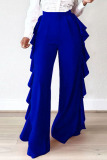 Blue Fashion Casual Solid Flounce Straight High Waist Straight Solid Color Bottoms