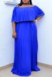 Blue Fashion Casual Plus Size Solid Patchwork Off the Shoulder Long Dress