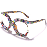Leopard Print Fashion Casual Patchwork Rhinestone Sunglasses